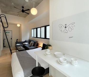 Hiroshima City Centre Apartment | b hotel Nekoyard - Stylish Loft Studio Steps from Peace Park