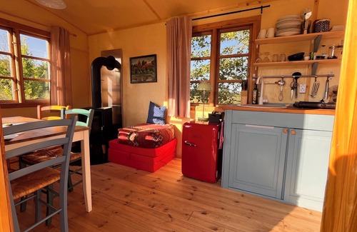 Oetzen Cabin | Beautiful circus wagon on the sheep pasture