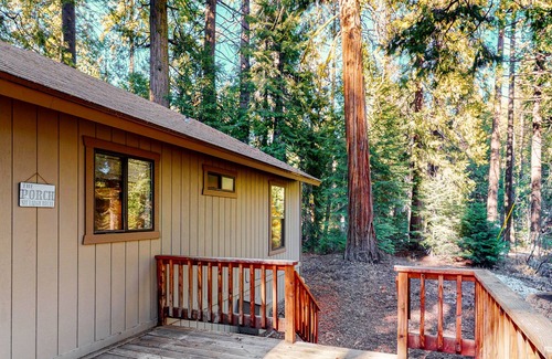 Sierra Cedars House | Cabin-style home with wood-burning stove, private gas grill, and multiple decks