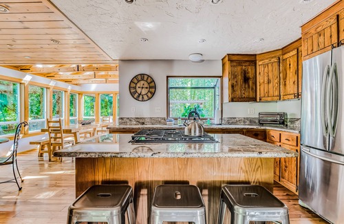 Mount Hood Village House | Dog-friendly creekside home with entertainment barn, private hot tub & firepit