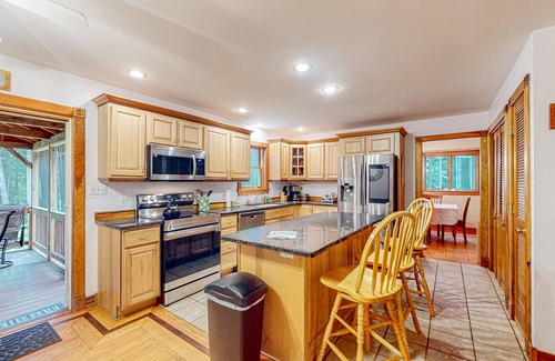 York Beach House | Dog-friendly rural home near beach with firepit, porches, grill, & pellet stove