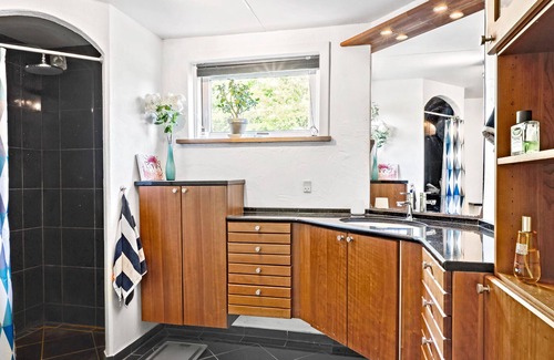 Daugard House | Enjoy a relaxing holiday in this holiday home with sea views near Vejle Fjord.