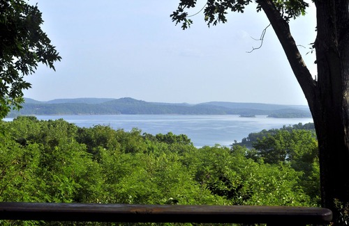 Vian Cabin | Family friendly log home has great lake views from huge deck!