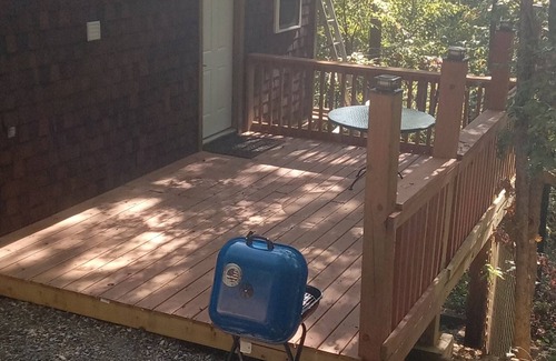 Mena Cabin | HICKORY HIDEOUTnThe cabin is surrounded by a large area of trees for privacy