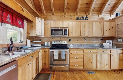 Mills River Cabin | Lakefront cabin with a balcony, firepit, wet bar, washer/dryer, dock, & AC