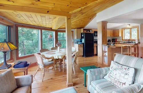 Litchfield Cabin | Lakefront home with firepit, yard, dock/water access, outdoor area, & W/D