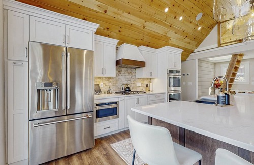 Gray House | Lakefront house with private beach, firepit, dock, 4 kayaks, grill & hot tub