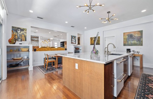 Riverside Heights House | Luxe MCM Hideaway w/Pool, Sauna, Hot Tub, Fire Pit & Tropical Garden