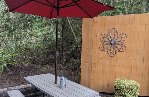 Sequim RV Rental | Madrona Glamping Tent with heater and fridge.