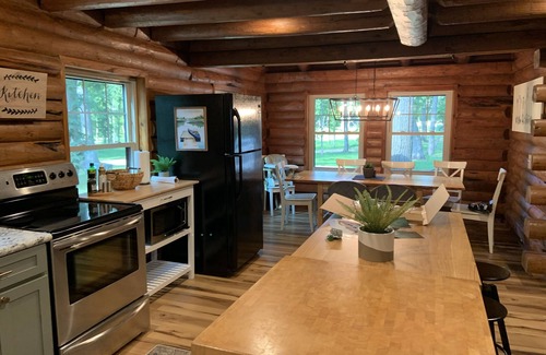 Delavan Lake Cabin | Modern Log Cabin in woods with two gas fireplaces; 20 acres; great location.
