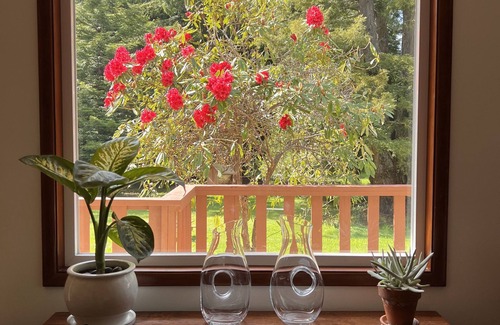 Bertsch-Oceanview House | Private mid-century modern hideaway in forest near the river and sea.