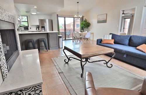 Tucson Condo | Sabino Cactus Grove is a serene condo retreat with stunning mountain views and a clean, natural design.