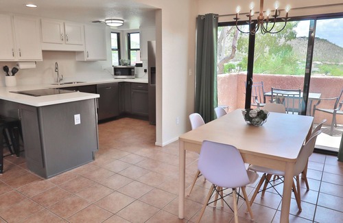 Tucson Condo | Sabino Cactus Grove is a serene condo retreat with stunning mountain views and a clean, natural design.