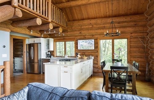Lake Leelanau Cabin | Secluded Log Cabin Retreat on 11 Wooded Acres with Hot Tub & Lake Michigan Views