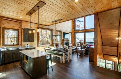 Sevierville Cabin | Sunset View 5BR Cabin w/Heated Pool, Theater & Game Zone