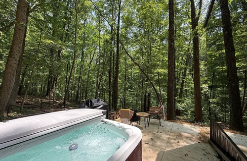 Laurelville House | Unique Mirrored Home with fire pit + hot tub