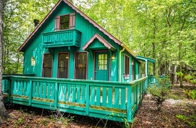 Cozy cottage nestled in the woods.
