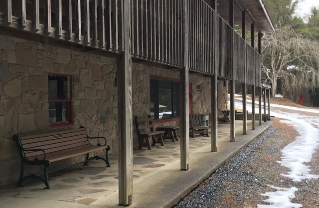 Lakeside view at Camp Golden Pond and affordable lodging for Penn State Events.