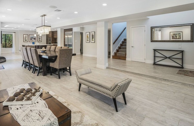 Modern open house, close to everything yet green, quiet, and private.