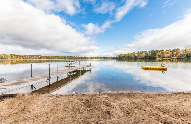 Porch in the Pines | Lakefront home w/AC! Sandy Beach, Dock, Dogs OK