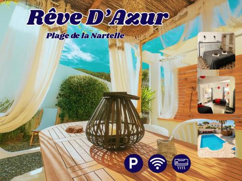 Rêve D'azur plage de la Nartelle, maison Julia avec Piscine partagée, Parking & Terrasse BBQ, Wifi et Draps Inclus
