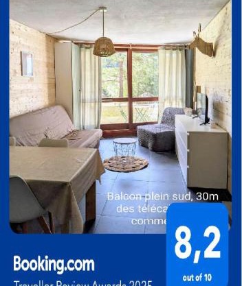Studio 25m2, 5 pers, 30m des pistes, balcon sud