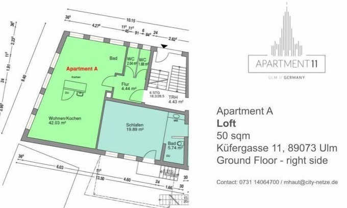 Ulm Apartment | Apartment A - Modern stylish 1 room Loft City Center Ground Floor