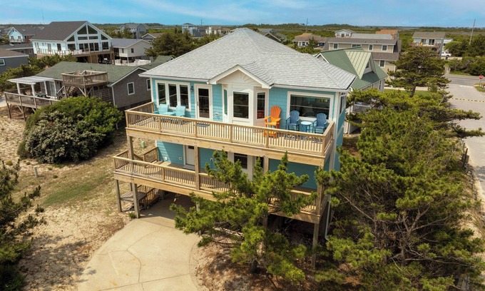 South Nags Head House | Blue Pearl: Steps to the Beach, Ocean Views, Spacious Decks