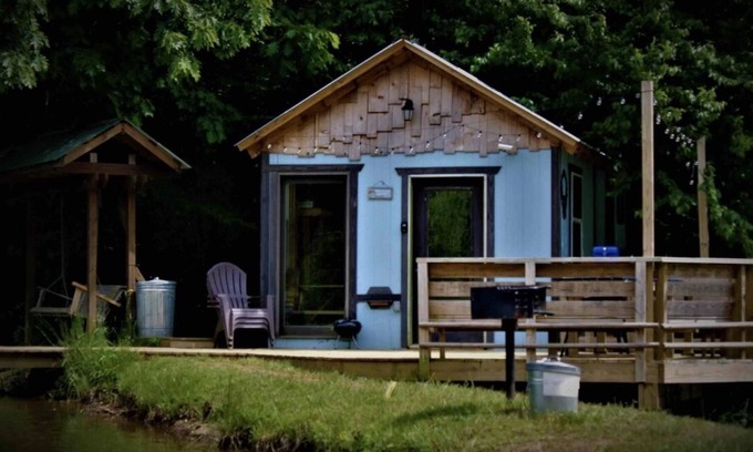 Todd RV Rental | Camp Bigfun: Lakeside Party Glamping Cabin Solar Power Off Grid