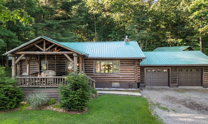 Town of Milo House | Cedar Lane Cabin: Authentic log cabin in wooded setting overlooking rural farmland