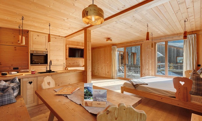 San Martino Apartment | Chalet 'Blasla Olben 2-3P 2' with Mountain View, Shared Terrace and Wi-Fi