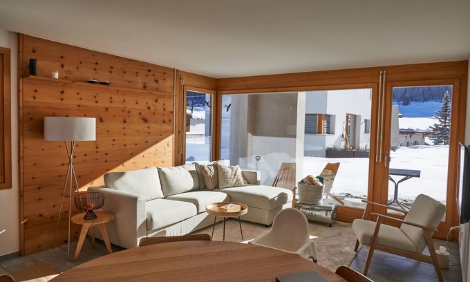 S-chanf Apartment | Chesa Pradels with garden seating area