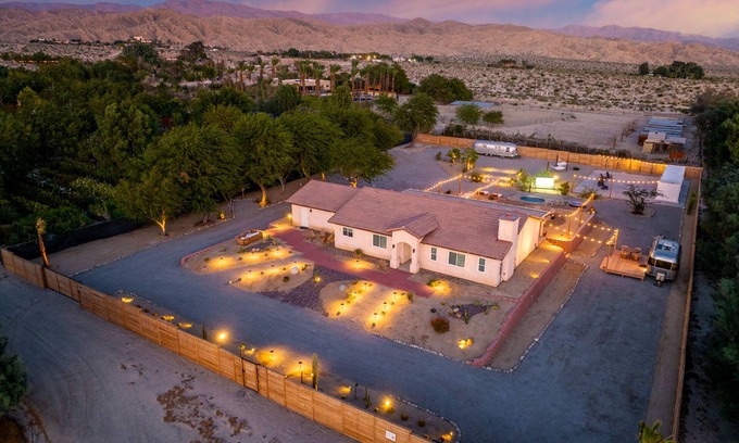 Thousand Palms House | Desert Moon: Fenced Private Acre with Cowboy Pool, Spa, Sauna and Hammocks