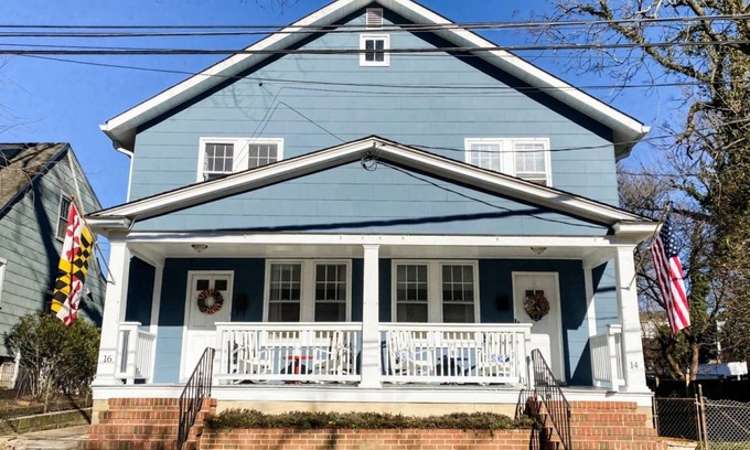 Annapolis House | Double-sided Navy-themed Home with Hot Tubs and Parking at Pet Friendly, Private Fenced-In Backyard