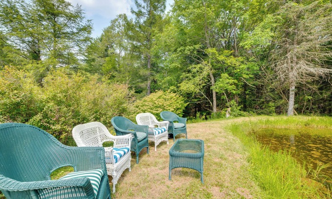 Walton Cottage | Fire Pit & On-site Pond: Wooded Walton Home!