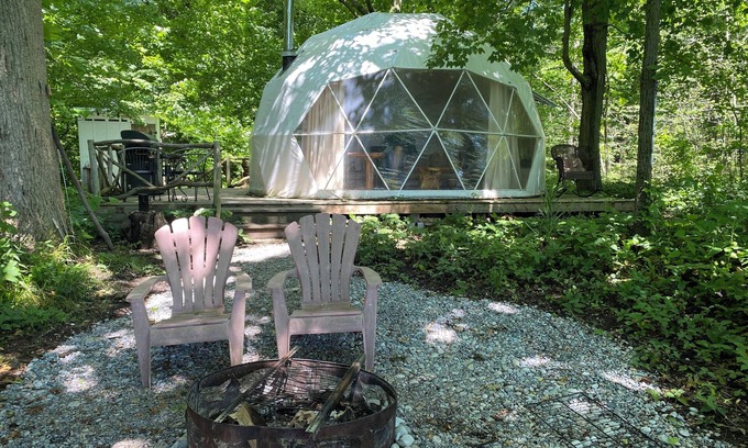 West Elgin RV Rental | Forest nestled GeoDome with Beautiful views of Lake Erie! n