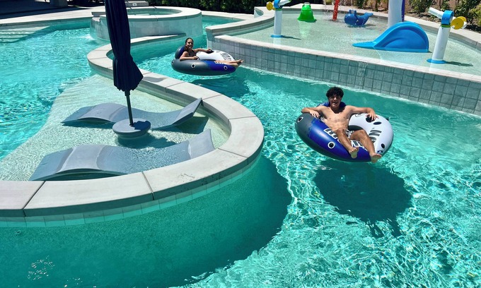 Coachella Villa | LAZY RIVER, Pedal boats, SPLASH PARK, Water slide, Theater, Arcade games, V/ball