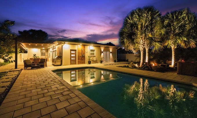 Riverside Heights House | Luxe MCM Hideaway w/Pool, Sauna, Hot Tub, Fire Pit & Tropical Garden