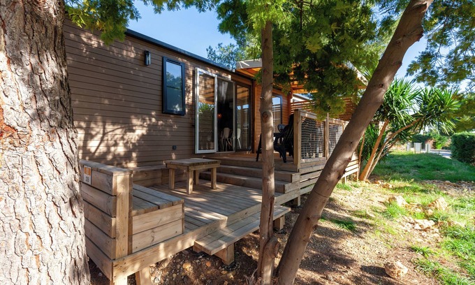 Carry-le-Rouet RV Rental | Mobile Home 'Camping Lou Soulei 218' with Sea View, Shared Pool and Air Conditioning