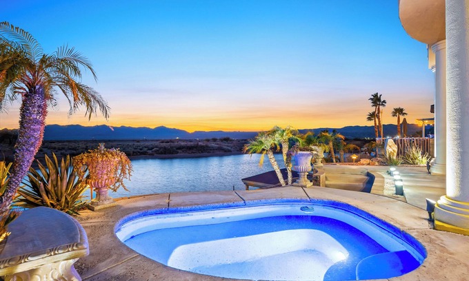Bullhead City House | Paradise Riverfront Home with Spa and Dock Sleeps 16+