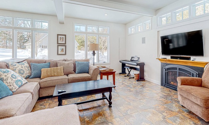 Quechee House | Quechee Lakes getaway near Club & Ski Area - pond views, office space & garage