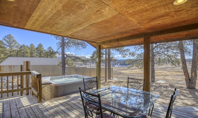 Pagosa Springs Cabin | See Fall's Changing Colors! Split Pine Cabin: Hot tub, Stunning Mountain Views, Near Downtown!