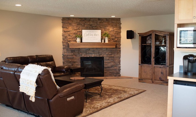 Shakopee House | Spacious private lower level overlooking pond!