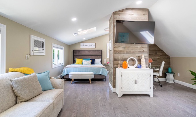 Huntington Station Apartment | Stylish Upscale Apt w/Snack Bar & Sunny Deck