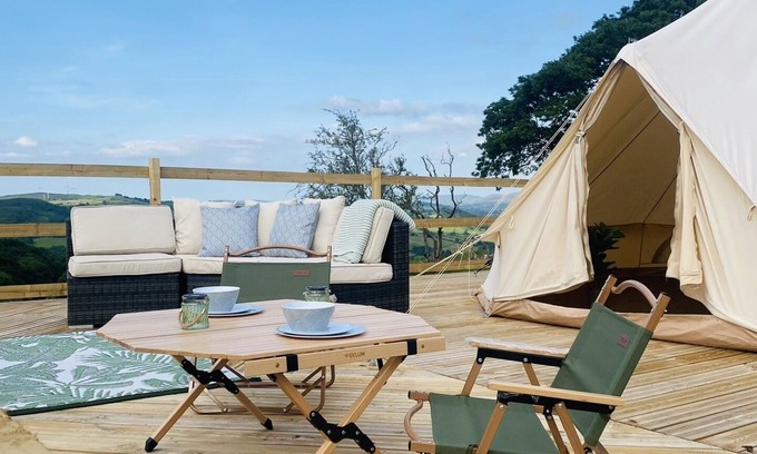 Corwen RV Rental | Summers View, Luxury Bell Tent with spectacular views