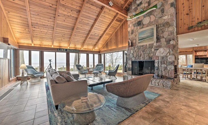 Lake Leelanau House | Unwind Fireside, Walk to Water! Lake Michigan Home