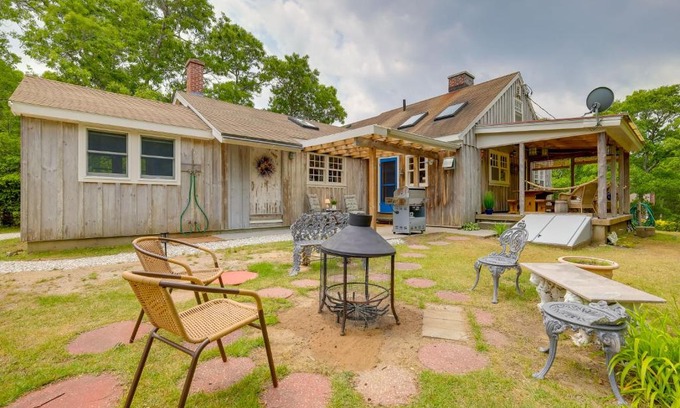 Brewster House | Yard and Fire Pit Unique Cape Cod Home in Brewster