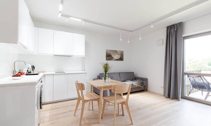 Neringa Apartment | New 2025 Pervalka Neringa Flat White Dunes: AC, Heating, Private Balcony